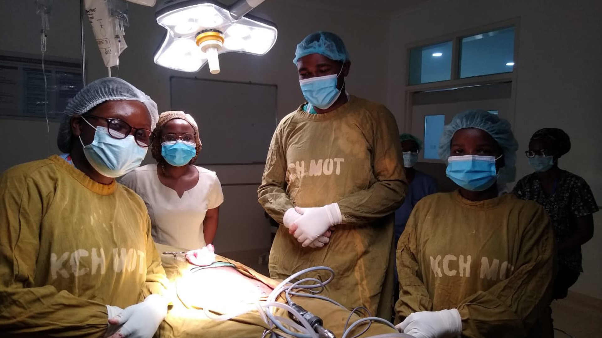 Laparoscopic surgeons in operating theatre